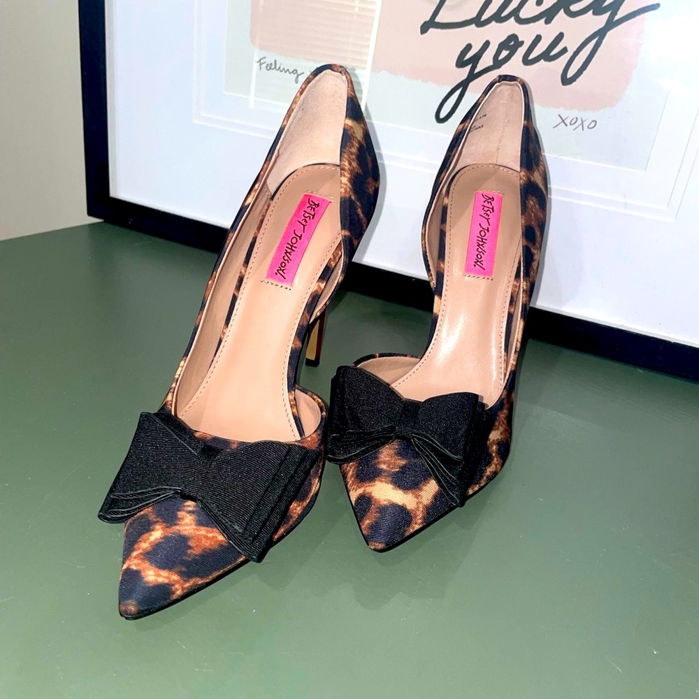 Betsey Johnson Animal Print Heels with Black Accent